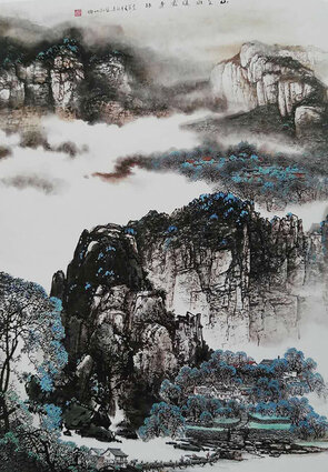 吕程远作品4《山重水复云连村》131cmX96cm 2009年